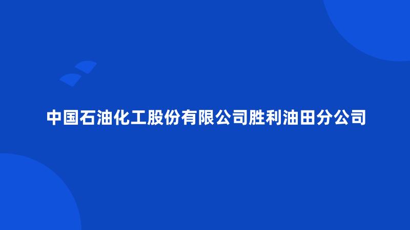 中国石油化工股份有限公司胜利油田分公司